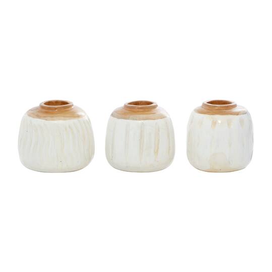 Set of 3 White Teak Wood Coastal Style Vase 6", 7"